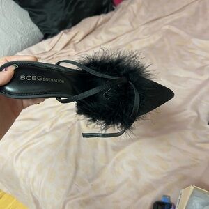 BCBGeneration Black Feathered Mules